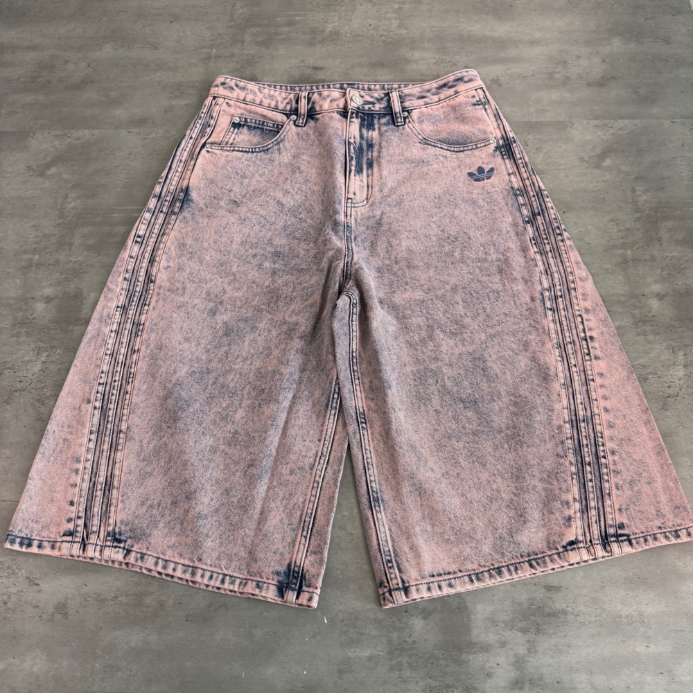 Adidas Denim Shorts Mens 34 Pink Blue Acid Wash Adilenium Wide Leg Samples